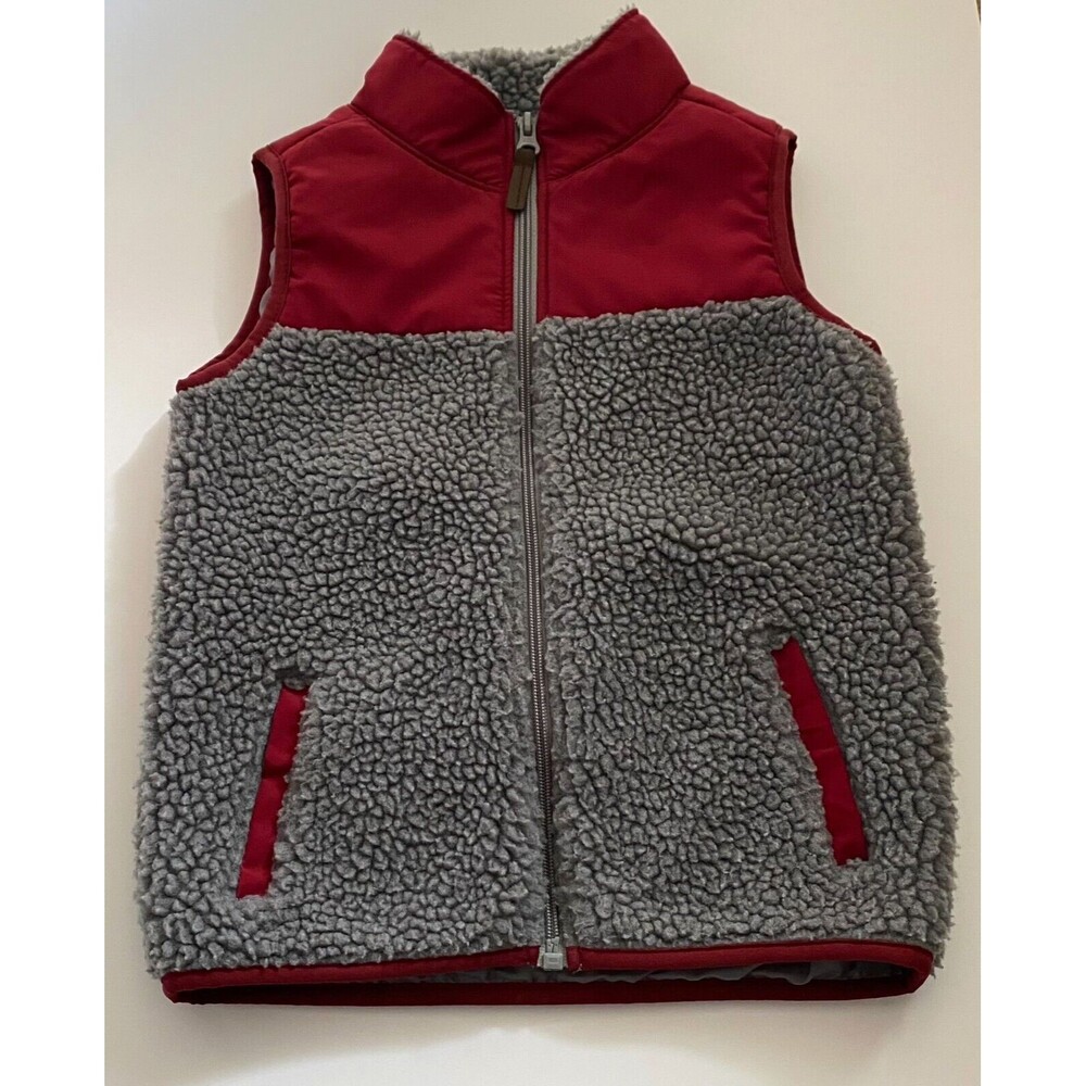 Carter’s Vest Kid's 5/5A Red Gray Sherpa‎ Full Zip Fleece